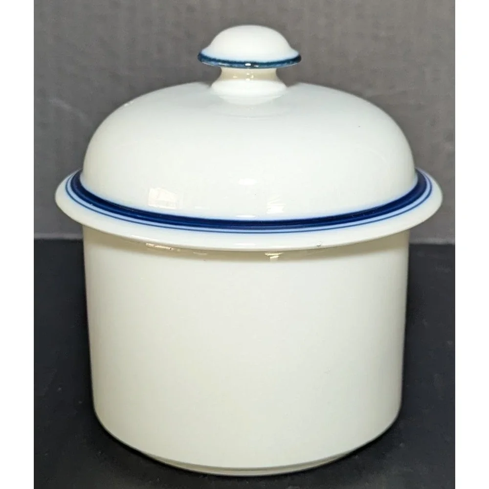 Dansk Bistro Christianshavn Blue & White Sugar Bowl With Lid‎
